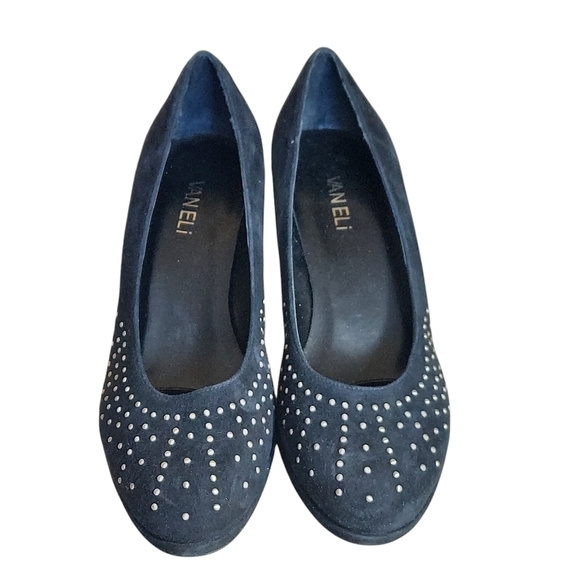 Van Eli Frenzy Black Suede Upper Gold Studs Platform Heels - Picture 3 of 16